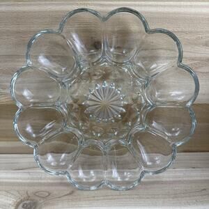 Vintage Decoraive Tray Made Of Thick, Clear Glass for 12 Eggs